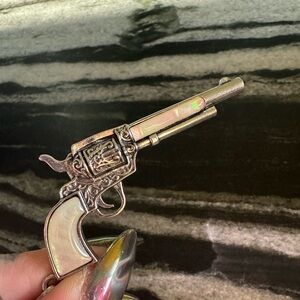 Vintage Silver Pistol Pendant with Mother of Pearl handle Necklace